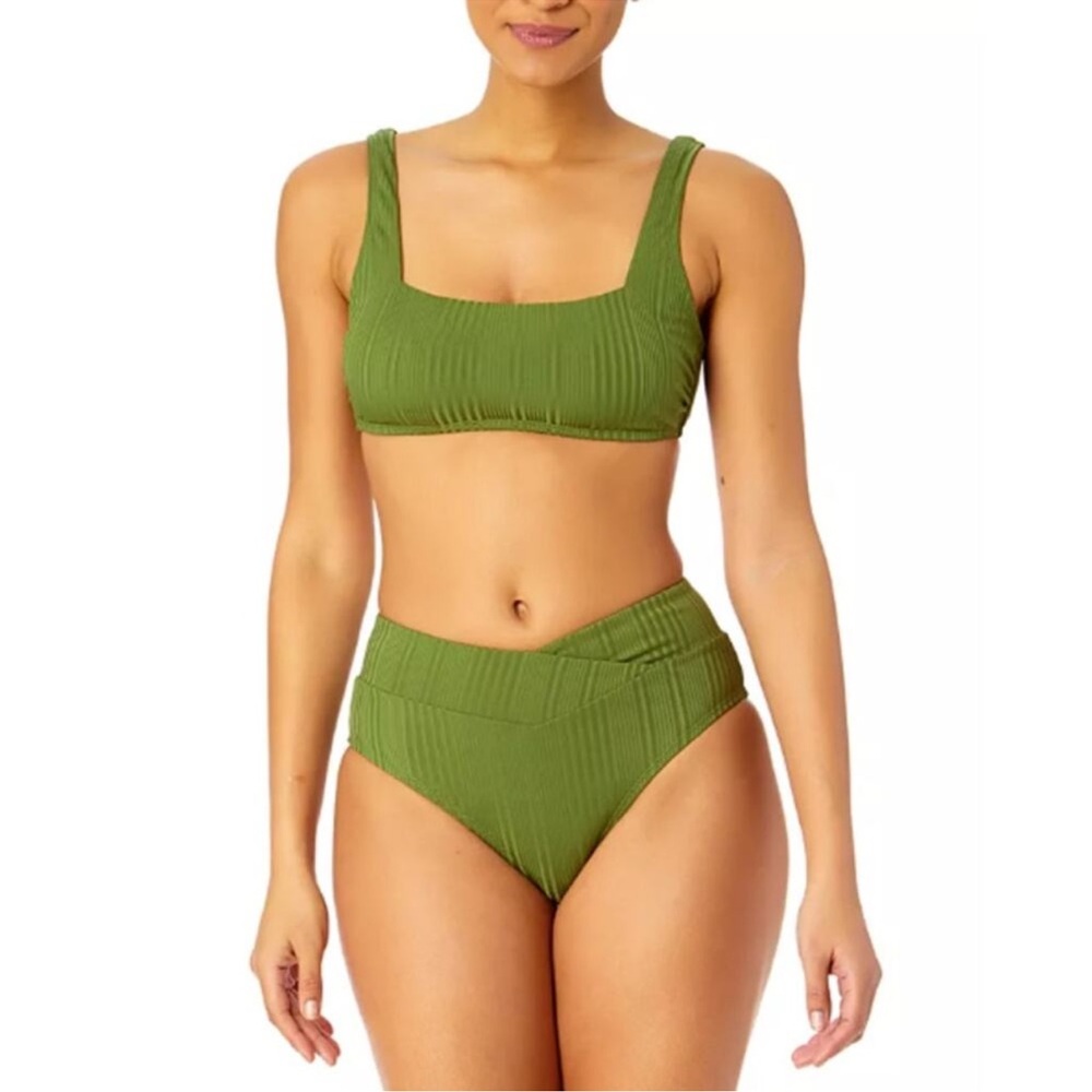 NEW Salt + Cove Ribbed Square Neck Bikini Top & High Waist Bottoms XL Swim